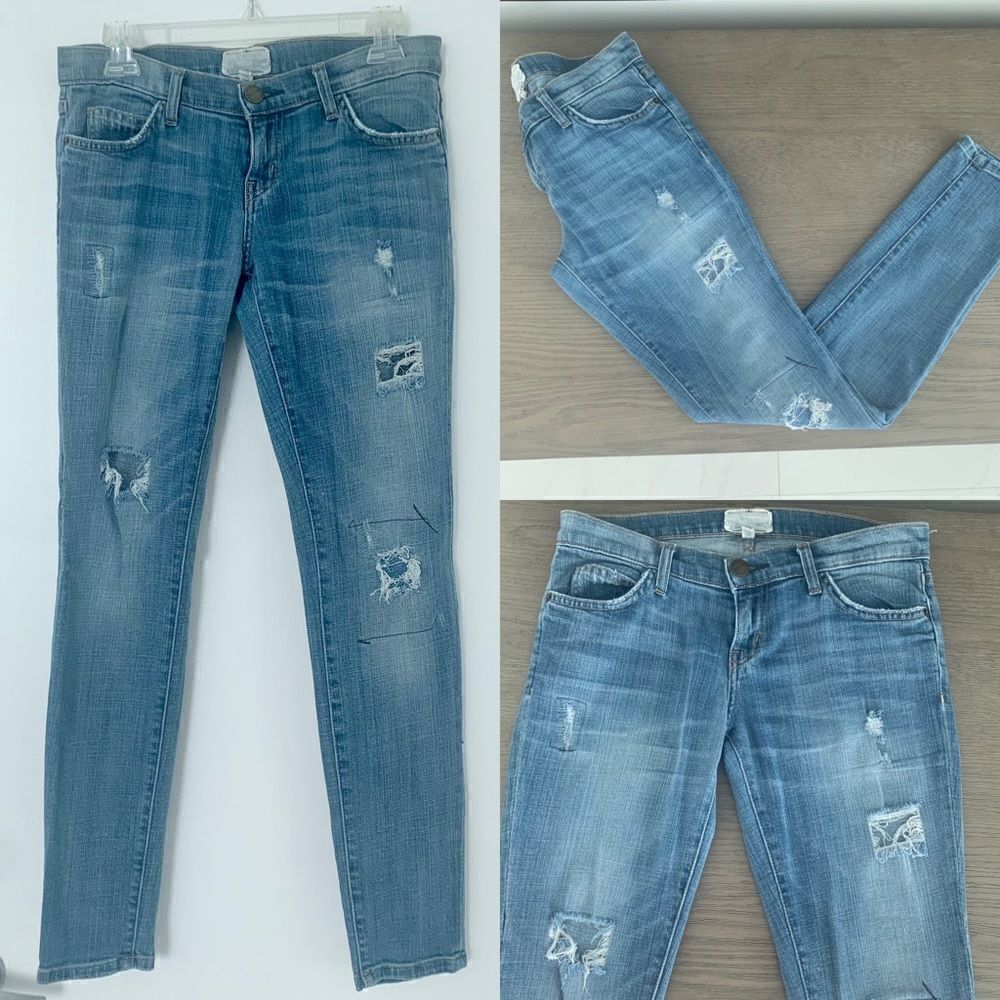 Current Elliot The Ankle Skinny Distressed Jeans in Light Wash Size 26